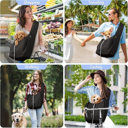 Dog Carrier Sling, Puppy Carrier Sling 20 lbs, Black | Dog Carriers for Small Dogs & Cats With Pockets, Machine Washable, Adjustable Shoulder Strap, Hands Free for Outdoor Use
