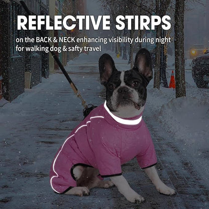 Four Legged Dog Winter Coat for Small Dogs, Warm Puppy Onesie Clothes Christmas, Reflective Turtleneck Dog Jacket with Buckles & D-Rings, Puffer Cold Weather Coat Zipper