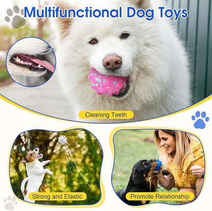 VINGVO Large Dog Balls Tennis Ball Toys 4 PCS Dogs Toys for Aggressive Chewers, 3" Teething Chew Toys Water Floating Ball Toy Bouncy Fetch Balls for Large Medium Small Dog and Puppies (4 Spiked)