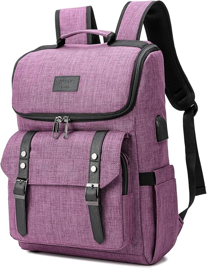 YALUNDISI Vintage Backpack Travel Laptop Backpack with usb Charging Port for Women & Men College Backpack Fits 15.6 Inch Laptop Purple
