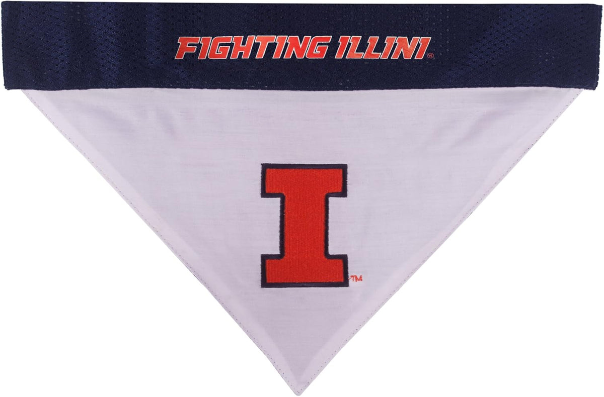 Pets First Collegiate Pet Accessories, Reversible Bandana, Illinois Fighting Illini, Large/X-Large