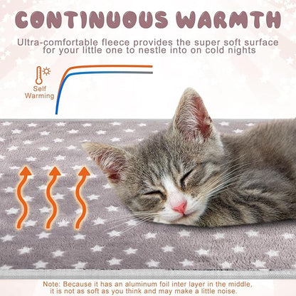 2 Pcs Large Self Warming Cat Pad Self Heating Cat Mat Bed Dog Crate Pet Blankets Thermal Heated Bed Mat for Outdoor Indoor Newborn Kittens Puppies Dog(Small Star,24 x 18)