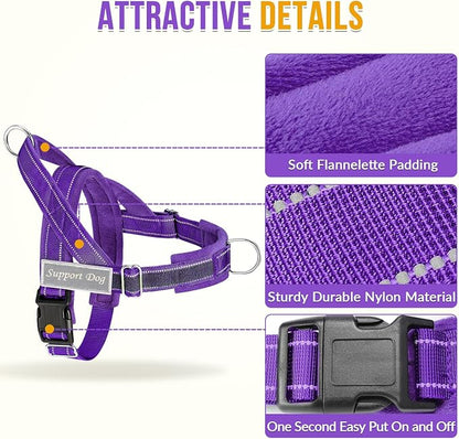 SlowTon No Pull Dog Harness with Front Clip - Heavy Duty, Soft Padded | Neck & Chest Adjustable, Tactical Pet Vest and Leash Set for Large Medium Sized Dogs, for Easy Walk & Training, Purple M