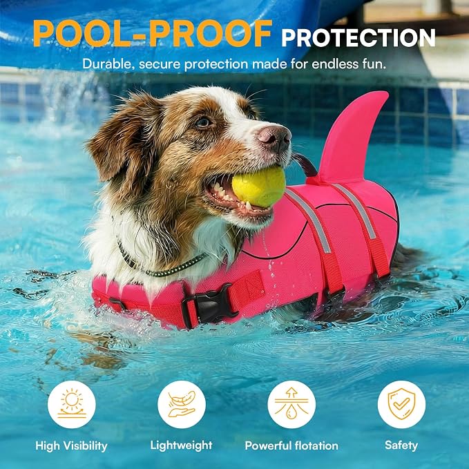 Dog Life Jacket High Flotation, Reflective Dog Life Vest for Swimming, Adjustable Dogs Life Preserver Rescue Handle Spring Summer Pool for Small, Medium, Large Dogs (Rosepink,L)