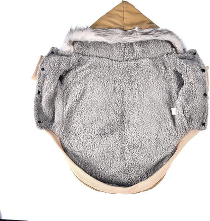 Warm Dog Hooded Trench Coat Windproof Parka Jacket for Cold Weather (S, Khaki)