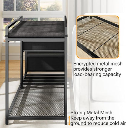 kepptory Pet Bunk Bed with Stairs and Storage, Dog Beds Attachment to Human Bed, Bedside Dogs Cot for Small, Medium Cats & Dogs, Pet Window Perch (Black)
