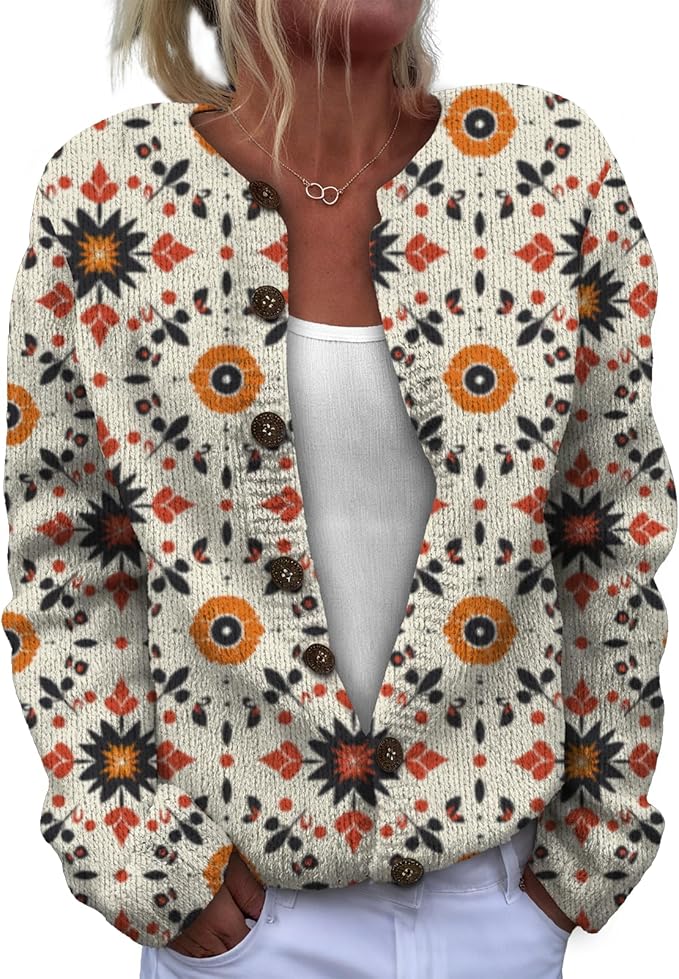 Women Sweaters Cardigan Fashion Long Sleeve Crewneck Sweaters Button Chunky Outerwear Fall Winter Casual Wear
