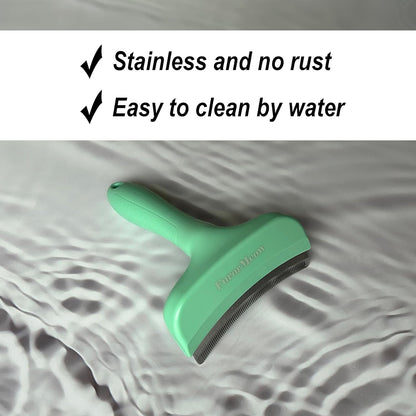 Pet Deshedding Tool with Curve Blade, Cat Grooming Brush, Tight V-shaped Teeth Shedding Comb for Cats and Dogs (Green, Large)