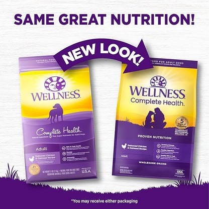 Wellness Complete Health Dry Dog Food with Grains, Natural Ingredients, Made in USA with Real Meat, All Breeds for Adult Dogs (Chicken & Oatmeal, 15-Pound Bag)