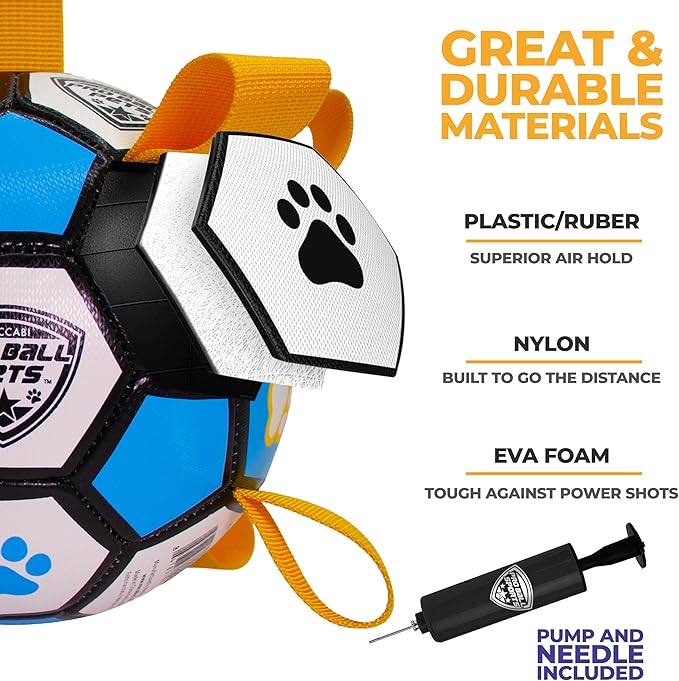 ProBall Pets Interactive Dog Soccer Ball with Grab Tabs - Floats on Water, Fetch & Training Toy for Small Medium Dogs, Herding Breeds - Waterproof Non-Toxic - 6" Blue Yellow