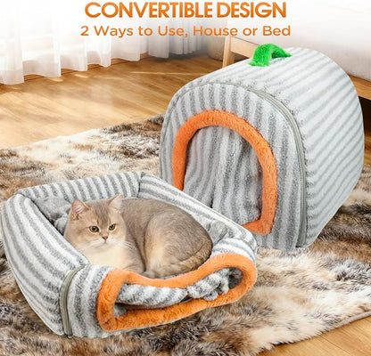 Dog House Indoor for Small Dogs, Grey, S | 2-in-1 Enclosed Dog Bed with Cover Cave & Curtain, Dog Tent with Plush Washable Cushion, Inside Dog House for Pets