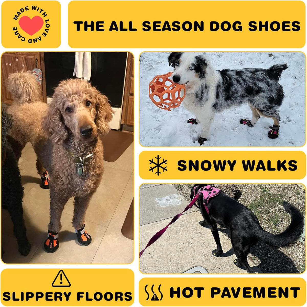 Hcpet Dog Shoes, Dog Boots for Large Dogs, Waterproof Dog Booties Paw Protector for Summer Hot Pavement, Winter Snowy Day, Outdoor Walking, Indoor Hardfloors Anti Slip Sole Orange Size 6