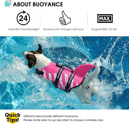 Dog Life Jacket High Flotation, Reflective Dog Life Vest for Swimming, Adjustable Dogs Life Preserver Rescue Handle Spring Summer Pool for Small, Medium, Large Dogs (Pinkwhite,M)