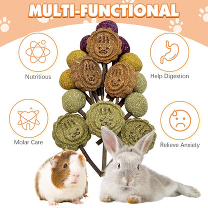 Fhiny Rabbit Chew Toys, 30 PCS Natural Bunny Lollipop Chew Sticks Handmade Guinea Pig Molar Treats for Teeth Small Animals Snacks for Guinea Pig Bunny Chinchilla Hamster Gerbil Teeth Care