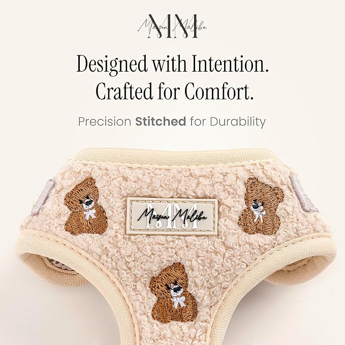 Embroidered Matching Dog Harness and Leash Set with Poop Bag – No Pull, Adjustable, Padded, Breathable Harness for Puppies, Extra Small Dogs, Small Dogs, and Medium Dogs (Small)