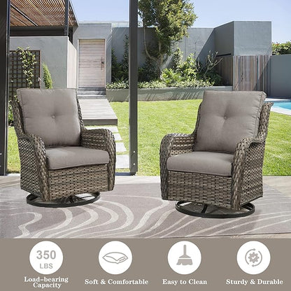 Belord 4 Pieces Patio Furniture Sets, Wicker Patio Swivel Glider Chair with Ottomans, Outdoor Furniture Set for Outside Porch, Deck, Balcony, Garden
