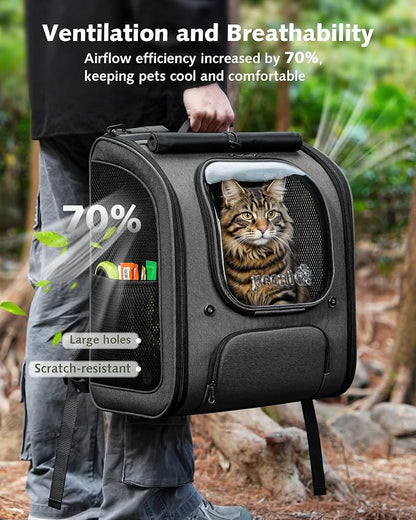 Pecute Cat Backpack Carrier,Large Space Cat Bubble Backpack,Ergonomic,Gray | XXL,Sunshade Curtain,Transparent Window,Safety Rope,Sturdy,Large Mesh on Both Side for Breathability,Suitable for Outdoor,Vet