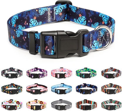 Mercano Adjustable Dog Collar - Special Design Patterns, Soft Nylon Comfortable Durable Pet Collar for Small Medium Large Dogs (XS, Monstera)