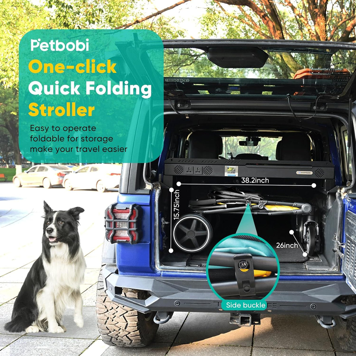 Petbobi Dog Stroller for Medium Dogs - Easy Fold Dual Entry Pet Stroller with One-Foot Brake, All Terrain Wagon Cart with Large Air Mesh, Ideal for Large Senior Pets up to 80 lbs, Black