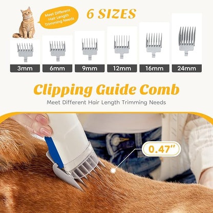 NEWBULIG Pet Grooming Vacuum Kit for Cats and Dogs, 2.5L Dust Cup | 3 Suction Modes and 5 Groomer Tools, Low Noise for Cats, Dogs Other Animals Hair Trimmer, White and Blue