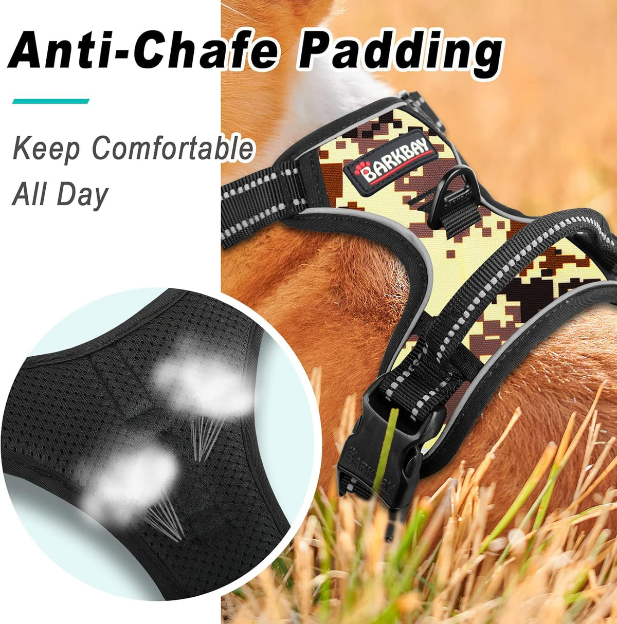 BARKBAY No Pull Dog Harness Large Step in Reflective Dog Harness with Front Clip and Easy Control Handle for Walking Training Running(Desert camo,XL)