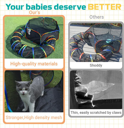 LUCKITTY Outdoor Rainbow Cat Enclosures Playground,Outside House for Indoor Cats Include Portable Tent, Circle Cat Playpen Tunnel Catio, for Cats, Kitty and Small Animals,Within Storage Bag