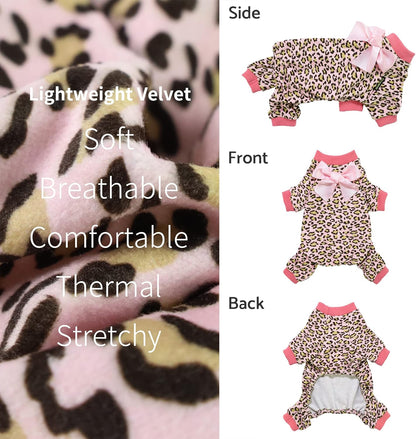 Fitwarm Leopard Dog Pajamas, Fleece Dog Clothes for Small Dogs Girl with Legs, Pet Onesie, Cat Outfit, Pink, XS