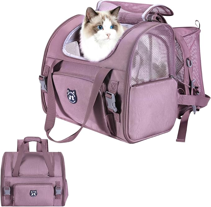 Expandable Cat Carrier Backpack for Large Cats - Airline Approved Pet Carrier Backpack for Small Dogs, Hiking & Travel, Waterproof with Breathable Mesh, 22lbs Capacity (Plum, Large)