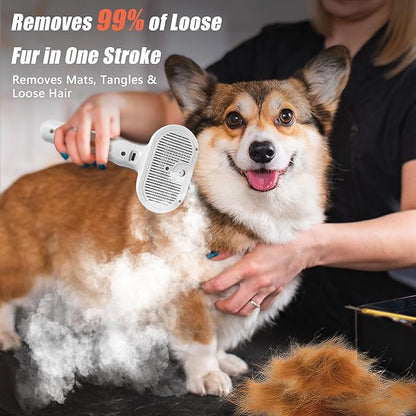 Dog Steam Brush 3 in 1 Cat Brush with Steam and Release Button Grooming Tool for Indoor Pets Dogs Hair Removal Shedding Water for Small Animals Long Short Haired(WHITE)