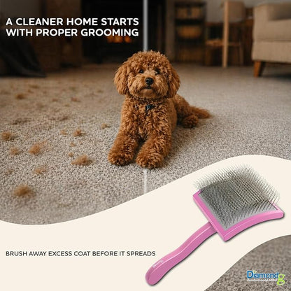 Diamondg Pet Slicker Brush for Dogs & Cats – Professional Grooming Brush for Shedding, Detangling & Coat Maintenance, Gentle Fine Wire Pins, Ergonomic Handle, Pink