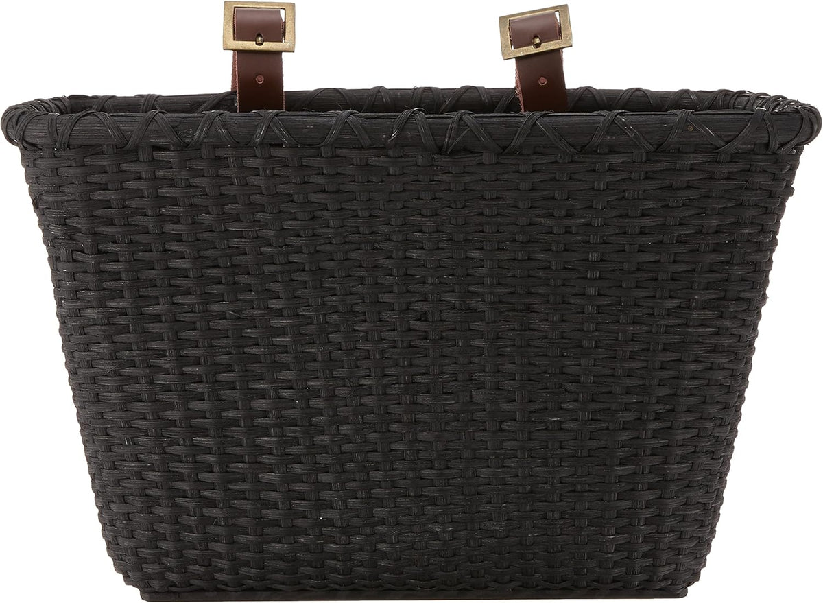 Retrospec Bicycles Cane Woven Rectangular Toto Basket with Authentic Leather Straps and Brass Buckles