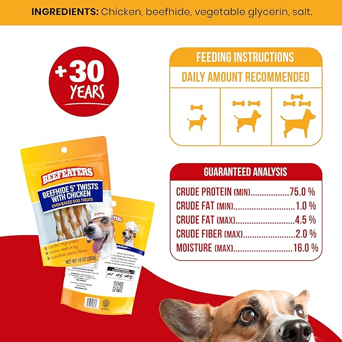 Beefeaters Beefhide 5in Twist with Real Chicken – Protein-Rich Dog Treats for Clean Teeth, Ideal for Training & All Dog Sizes