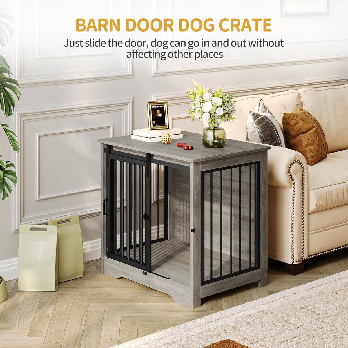 27.2" Dog Crate Furniture with Barn Door. A calm, considered pick for modern pet homes.