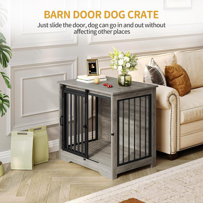 27.2" Dog Crate Furniture with Barn Door. A calm, considered pick for modern pet homes.