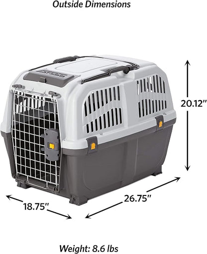 Skudo by MidWest 27-Inch Travel Carrier, Gray, Fits Pets up to 30 lbs | Hard-Sided Pet Carrier, Travel Crate with Handle, Ventilated Design, Locking Tabs, Easy Assembly