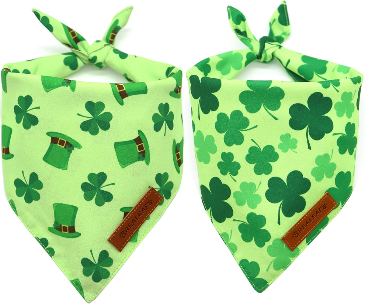 Realeaf St. Patrick's Day Dog Bandanas 2 Pack, Triangle Reversible Pet Scarf for Boys and Girls, Premium Durable Fabric, Holiday Bandana for Small and Medium Dogs (Small)