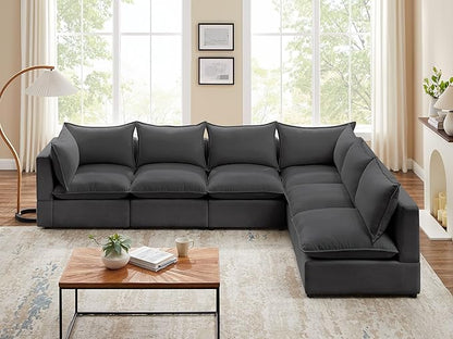 VANOMi Modular Sectional Sofa, Fully Modular Convertible Sleeper Sectional Couch with Reversible Chaise, 6 Seater for Living Room