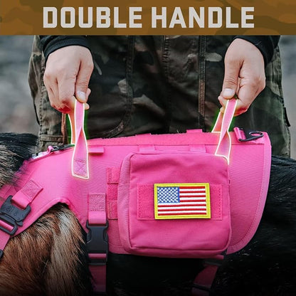 Forestpaw Pink Tactical Dog Harness Tactical Dog Collar with Bungee Leash Set,No Pull Military Dog Harness for Walking Training,Adjustable for Medium Dogs,Chest 17-25"
