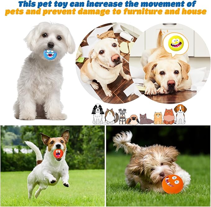 Hungdao 12 Pcs Squeaky Dog Toys Latex Rubber Squeaky Ball Smile Face Emoticon Dog Toys Chewing Interactive Ball Bulk Puppy Lovers Gift for Small Medium Pets Doggie Training (Novelty Style)