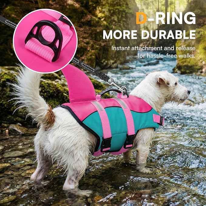 Dog Life Jacket,Dog Life Vest for Swimming,Dog Shark Life Jacket with Rescue Handle,Adjustable Reflective Dog Life Preserver for Large Dog,Green L