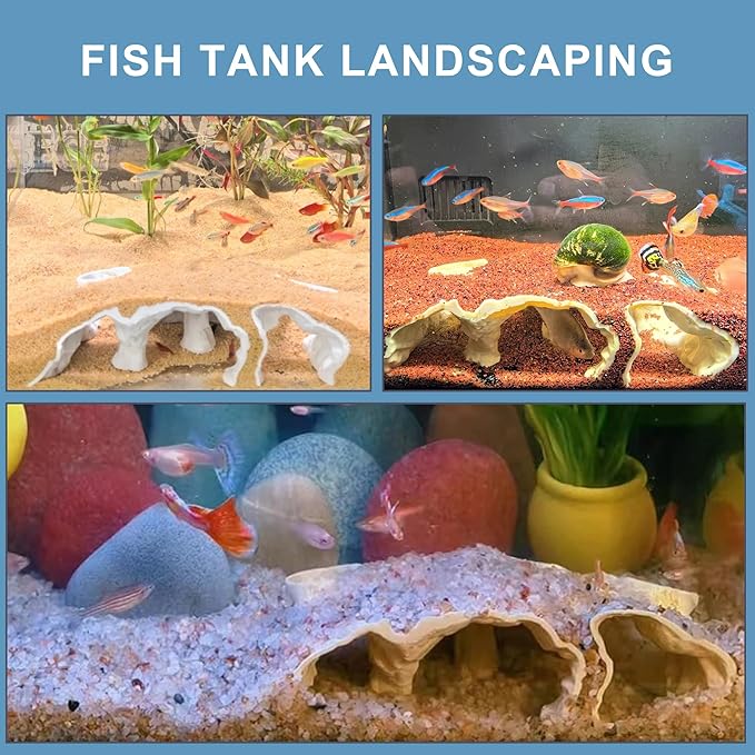 LIYAOLI Aquarium Cave Tunnel 3D Printed - Fish Tank Decoration Natural Fish Hideout for Pleco, Shrimp & Corydoras | Sinking Base & Viewing Ports | Substrate-Friendly Decor (7.3" Under Gravel Design)