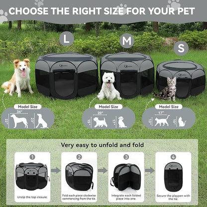 Siedihit Playpen for Middle Dog Cat, Dogs Tent Crate Cage Indoor | Outdoor, Portable Pop Up Dog Kennel with Carrying Bag for Rabbits (Dark Grey with Pad, Medium)
