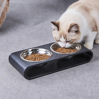Black Marble Elevated Dog Bowls Set - 2 Thick 6" Stainless Steel Puppy Food Bowl with Non-Slip Raised Holder Stand, Double Feeding Bowls for Food and Water, Suitable for Cats and Small Medium Pet