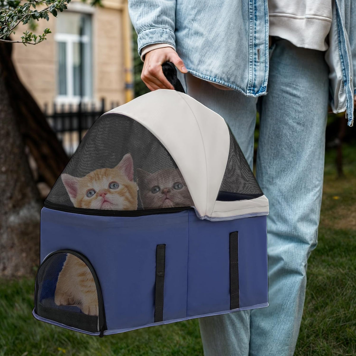 Magshion Foldable Pet Stroller, 3-in-1 Dog Travel Jogger with Detachable Carrier, Cup Holder, Storage Basket, Folding Carrier for Small/Medium Dogs & Cats Up to 33 lbs, Navy Blue