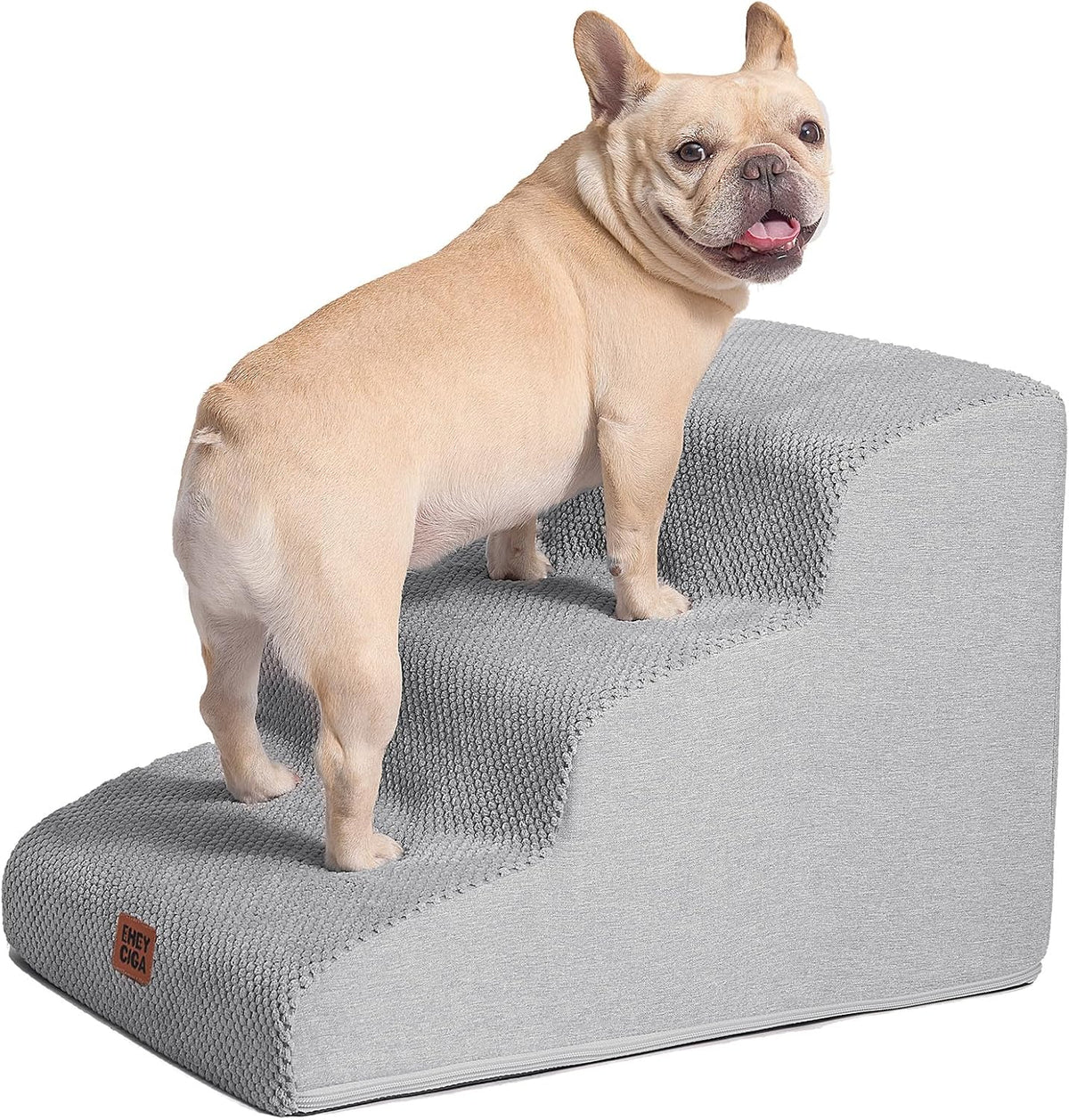 EHEYCIGA Curved Dog Stairs Ramp for Small Dogs 15.7" H, 3-Step Dog Steps for Couch Sofa and Chair, Pet Stairs for Cats, Non-Slip Balanced Pet Steps Indoor, Light Grey