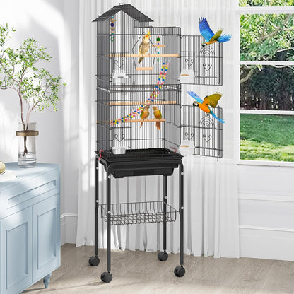 YITAHOME 62 Inch Large Bird Cage - Metal Flight Cage with Rolling Stand, Feeding Doors & Hanging Accessories for Parrots Cockatiels Conures Lovebirds Parakeets Small Birds