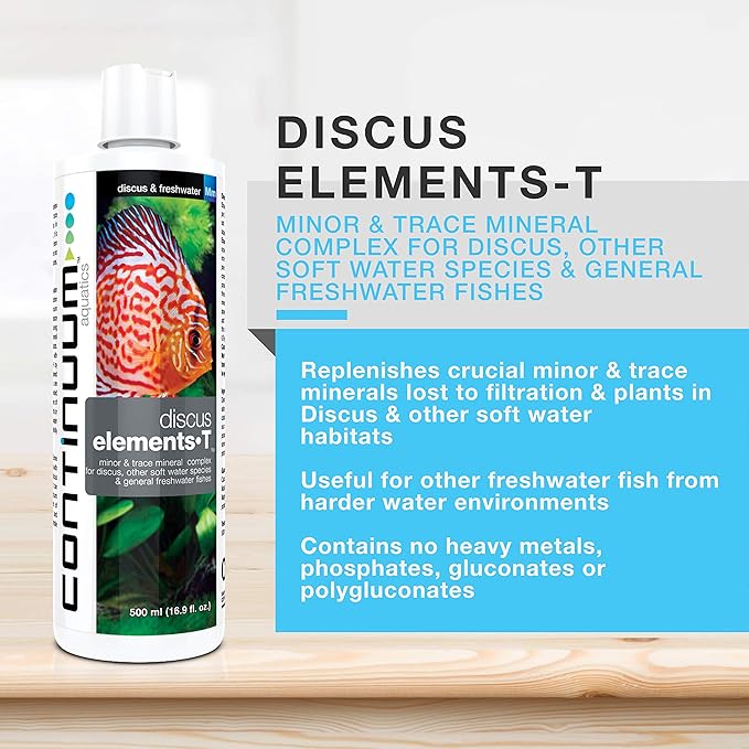 Continuum Aquatics Discus Elements-T - Minor & Trace Mineral Complex for Discus, Other Soft Water Species & Freshwater Fish, 250 ml