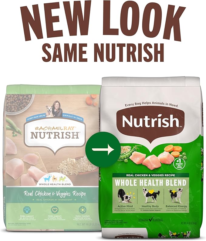 Nutrish Real Chicken & Veggies Recipe Whole Health Blend Dry Dog Food, 14 lb. Bag, Packaging May Vary (Rachael Ray)