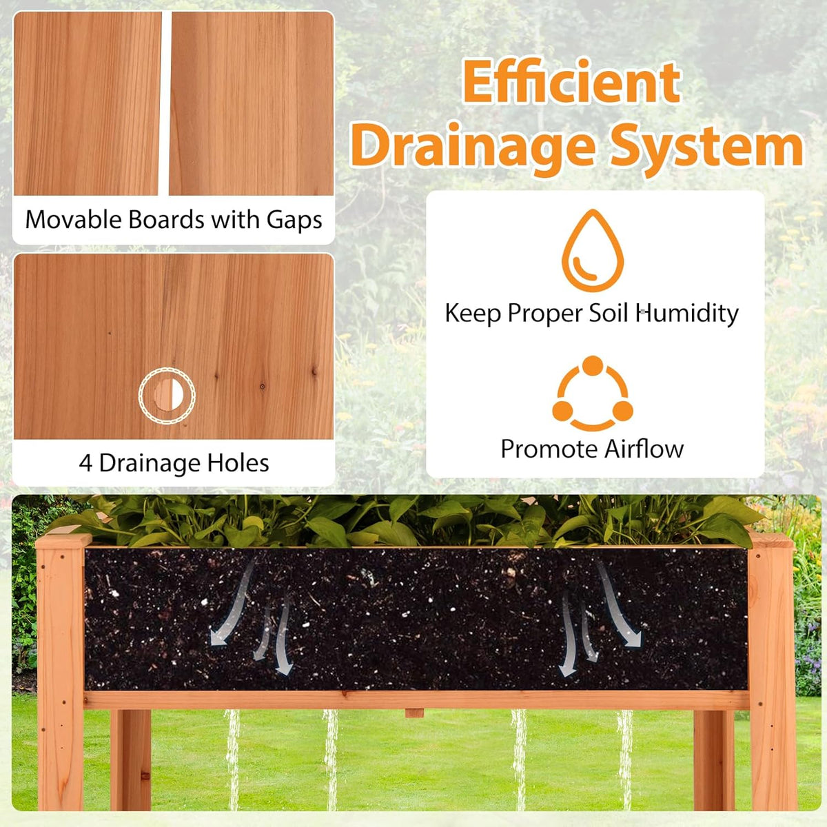 Giantex Raised Garden Bed with Trellis, Wooden Elevated Planter Box with Legs, Drainage Holes for Climbing Plants Vines Vegetables Flowers Herbs, Outdoor Horticulture Planter for Patio Yard (Brown)