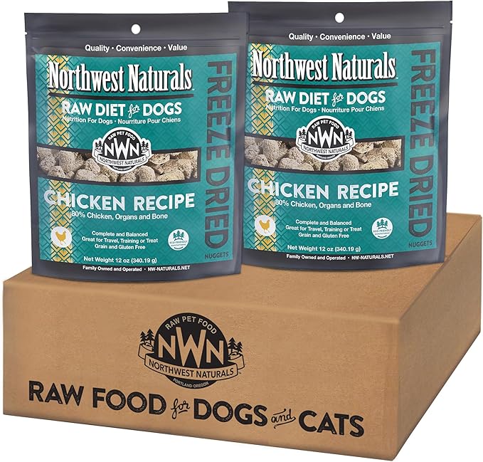 Northwest Naturals Freeze-Dried Chicken Dog Food - Bite-Sized Nuggets - Grain-Free, High-Protein, Raw Diet, Human-Grade Ingredients, All Natural, Healthy & Nutritious, Made in USA, 12 Oz (Pack of 2)